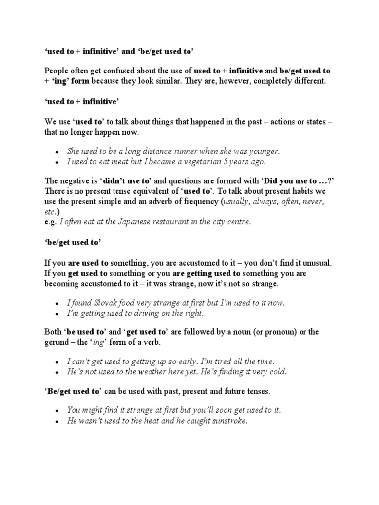 Understanding 'Used To' vs. 'Get Used To' | PDF | Language Arts ...