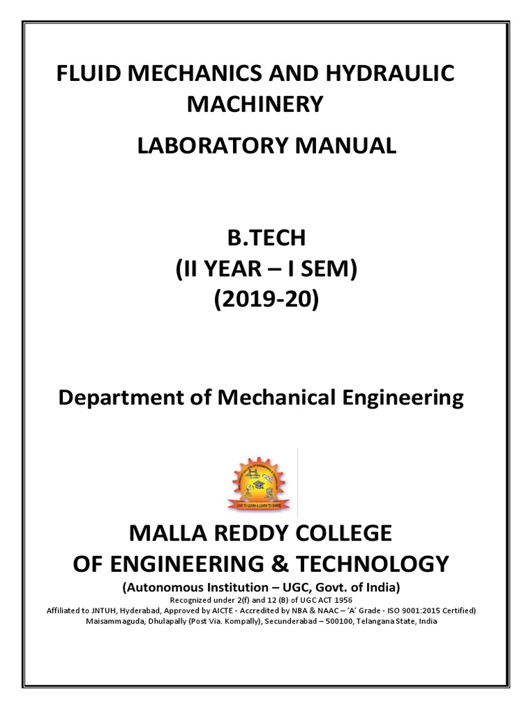 Fluid Mechanics and Hydraulic Machinery | PDF | Pump | Pressure Measurement