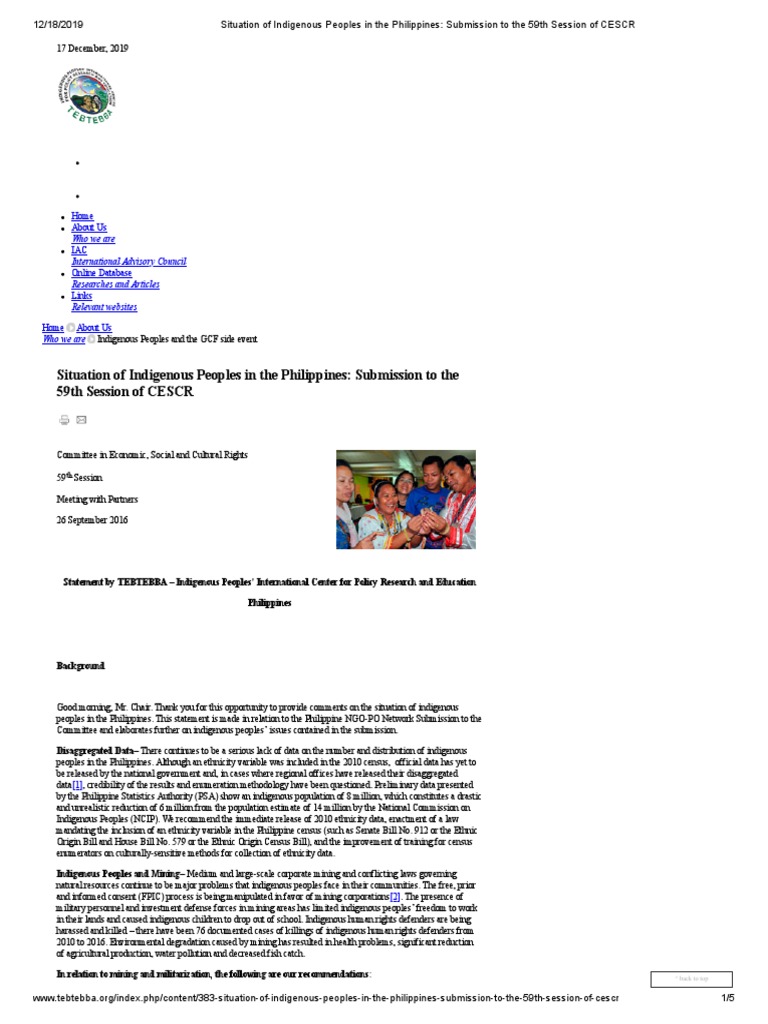 Situation of Indigenous Peoples in The Philippines | PDF | Government ...
