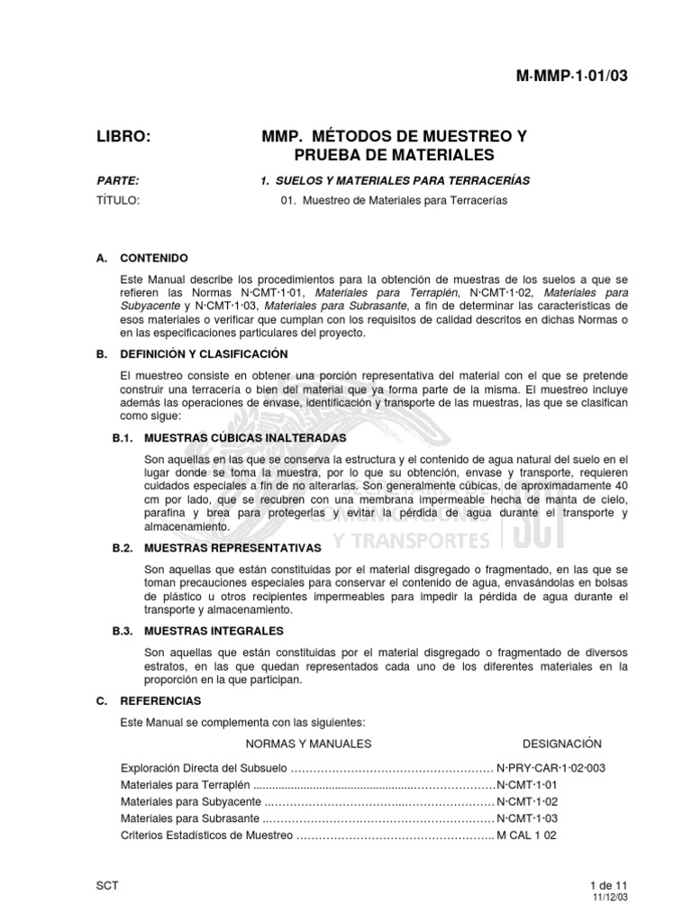 Norma SCT M MMP 1-01-03 | PDF | Muestreo (Estadísticas) | Residuos