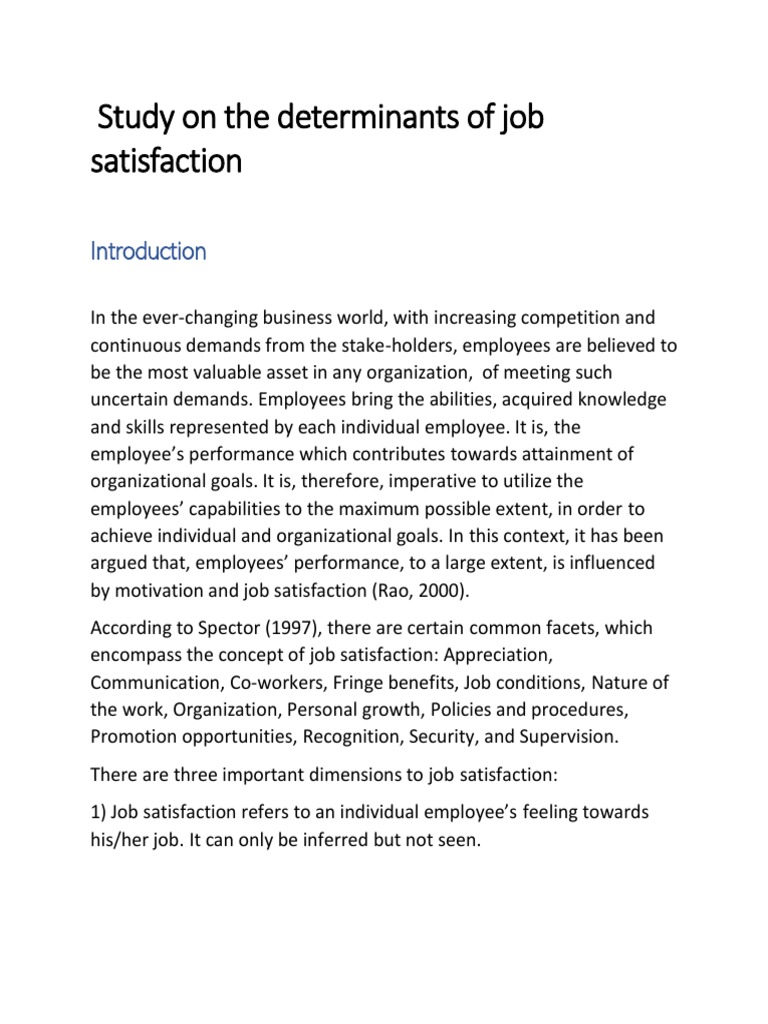 Determinants of Job Satisfaction Study | PDF | Job Satisfaction ...