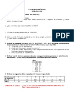 Examen diagnóstico de ECO 100 con 4 ejercicios de gráficas, funciones y porcentajes