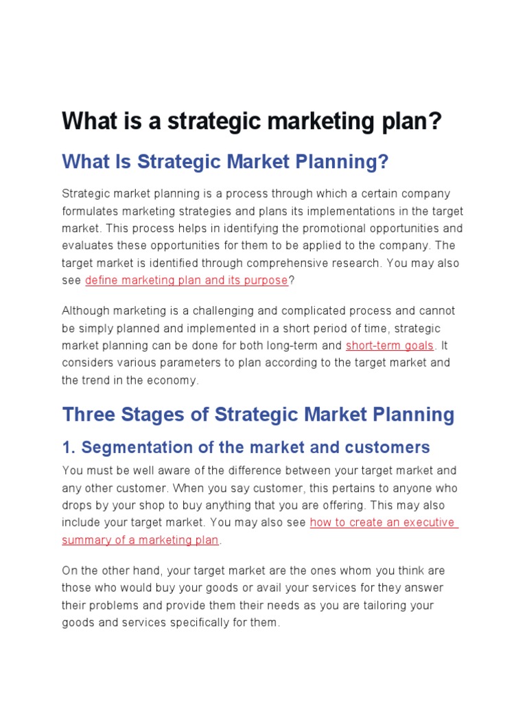 Strategic Marketing Plan Essentials | PDF | Marketing | Marketing Strategy