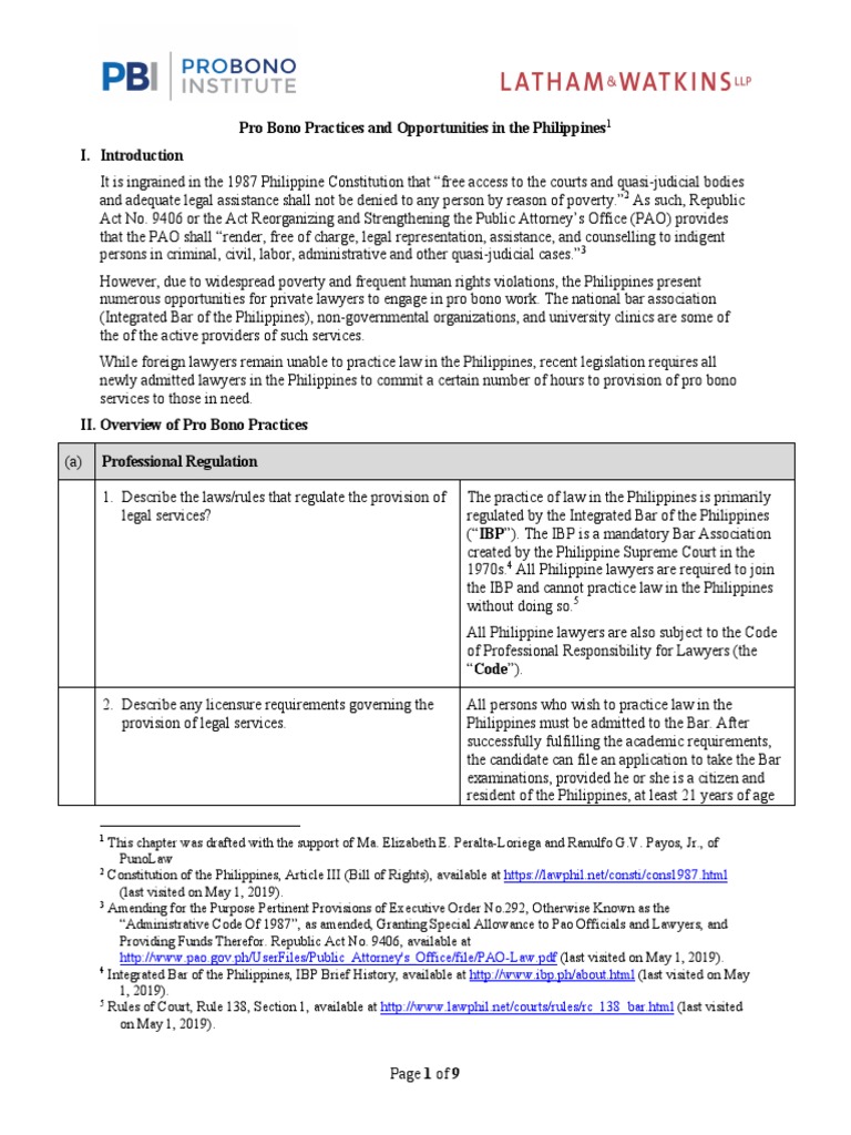 Pro Bono Legal Services in the Philippines | PDF | Lawyer | Law