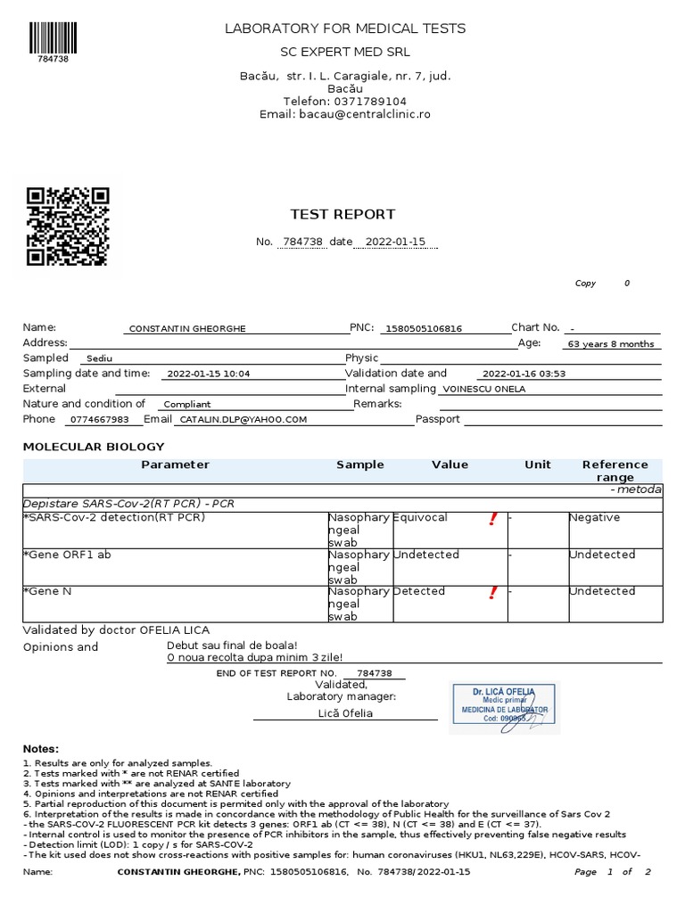 Laboratory For Medical Tests: Test Report | PDF | Pneumonia | Clinical ...
