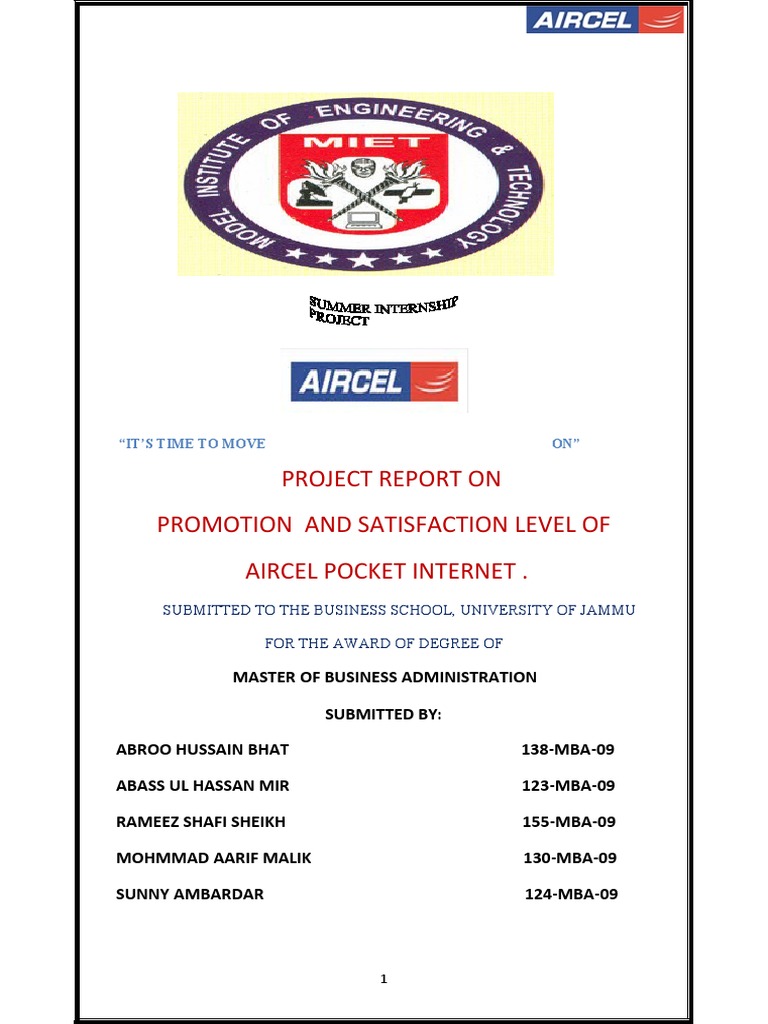 Aircel Pocket Internet Promotion Report | PDF | Telecommunication ...