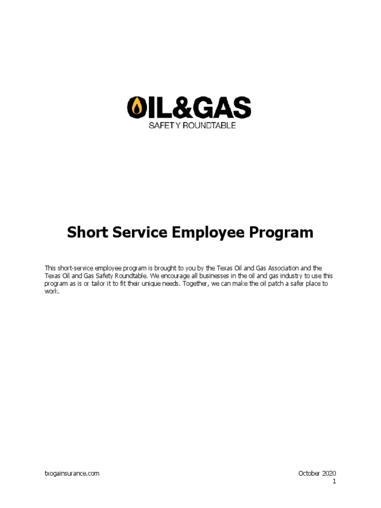 Short Service Employee Program PDF Occupational Safety And Health