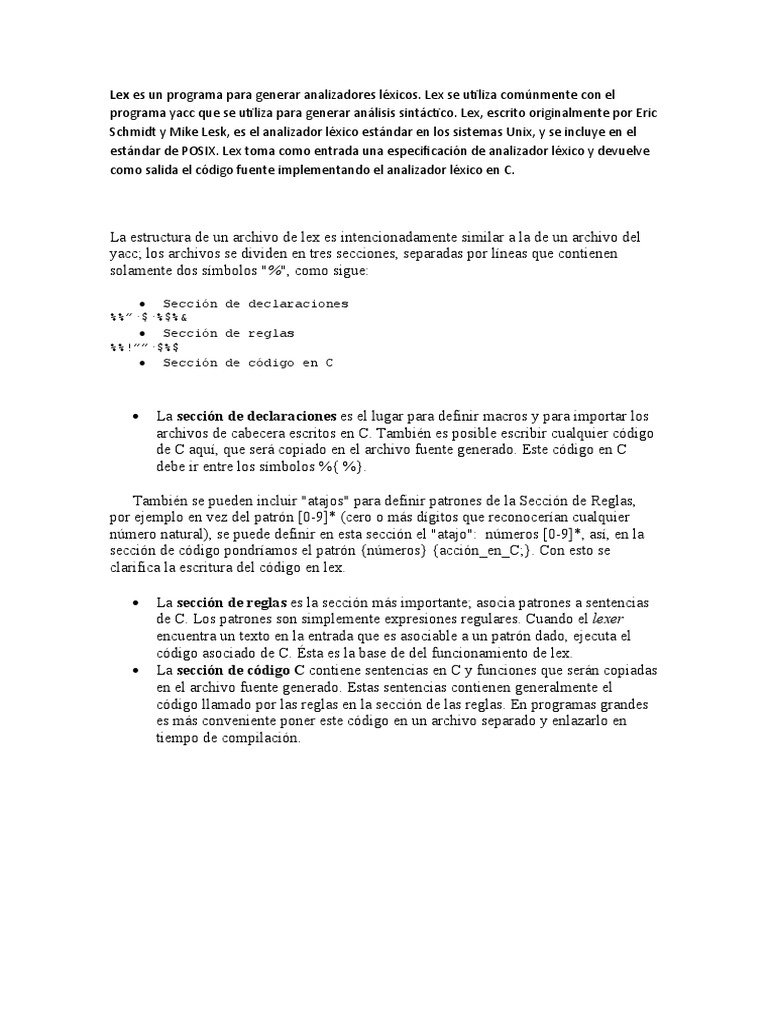 Lex Es Un Programa para Generar Analizadores Léxicos | PDF | Expresión ...