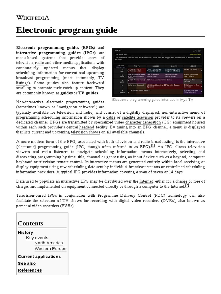 Electronic Program Guide Electronic Programming Guides (Epgs) and Interactive Programming