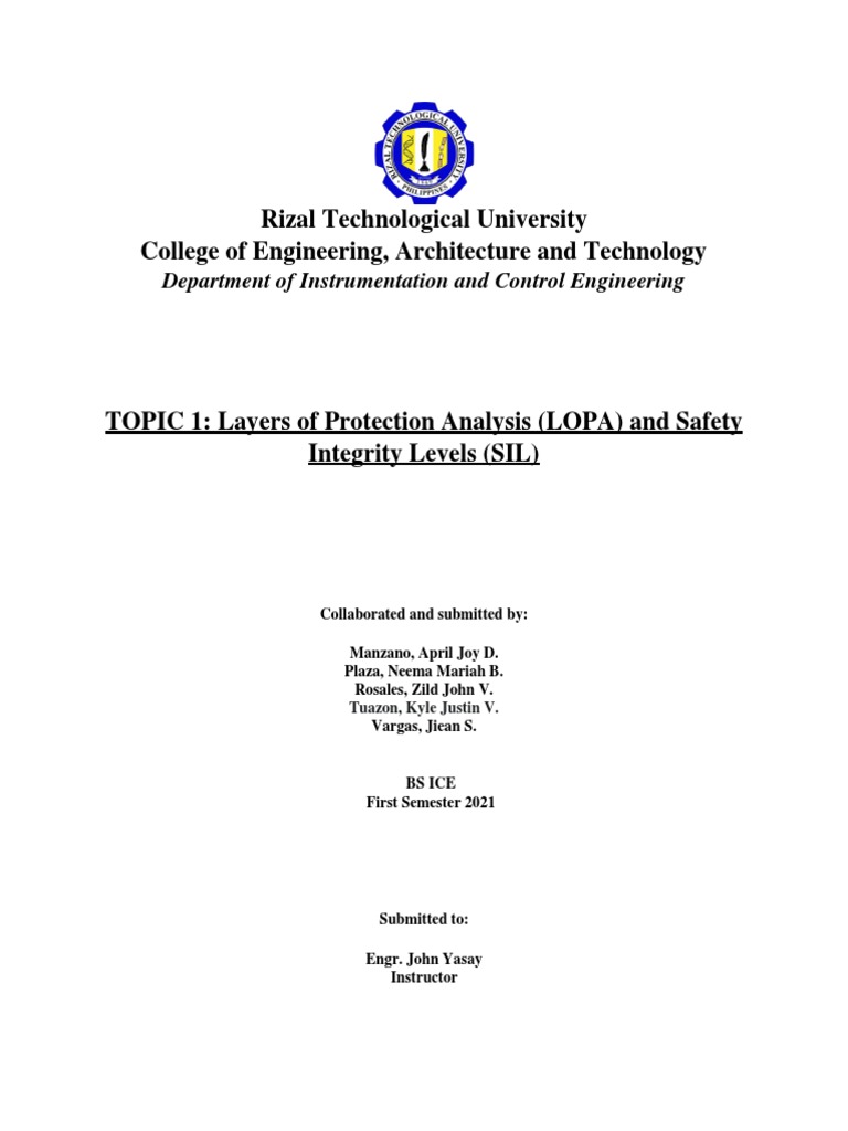 Topic I Layers of Protection and Analysis - Safety Integrity Level ...
