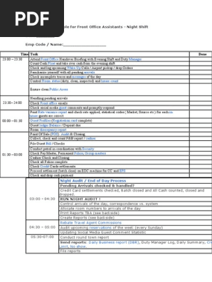 Fo Task List for Night Shift
