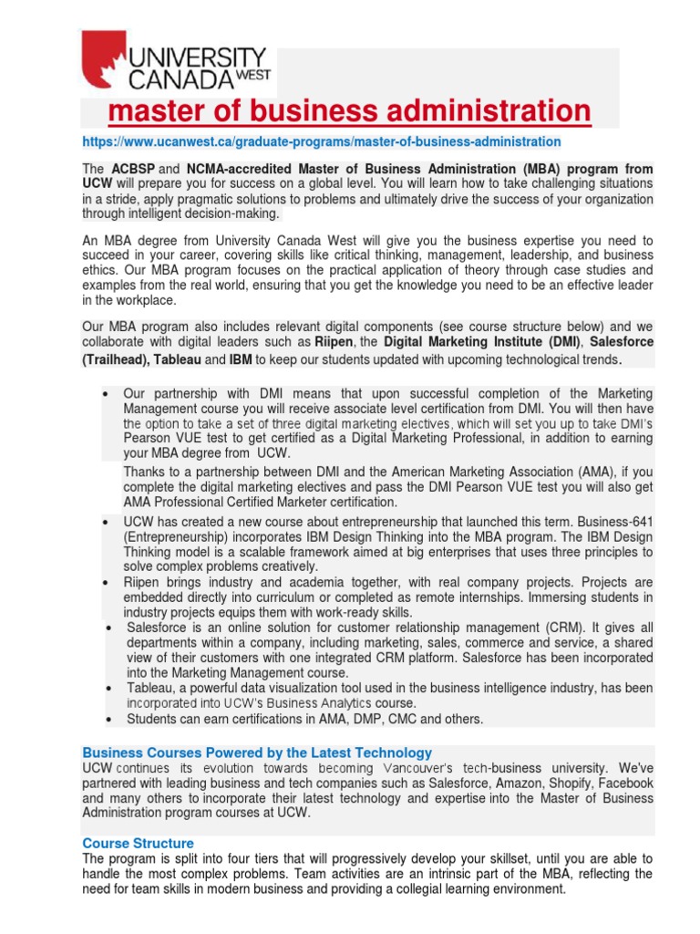 Master of Business Administration | PDF | Master Of Business ...