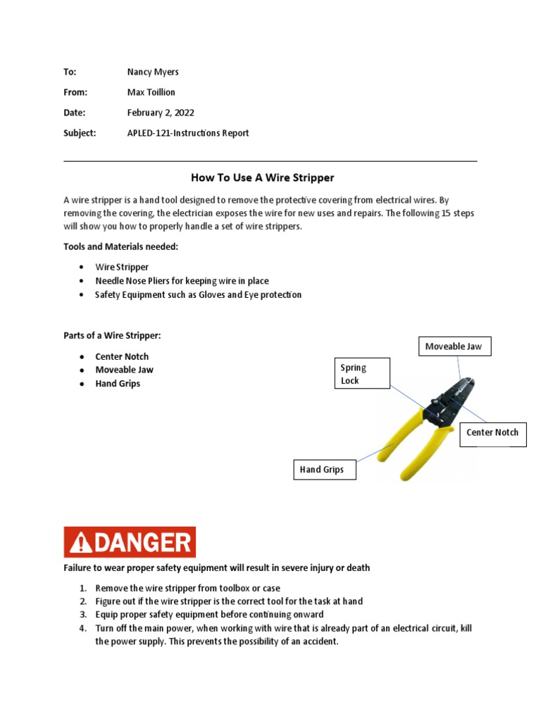 Wire Stripper Usage Instructions | PDF | Wire | Electrician - Scribd