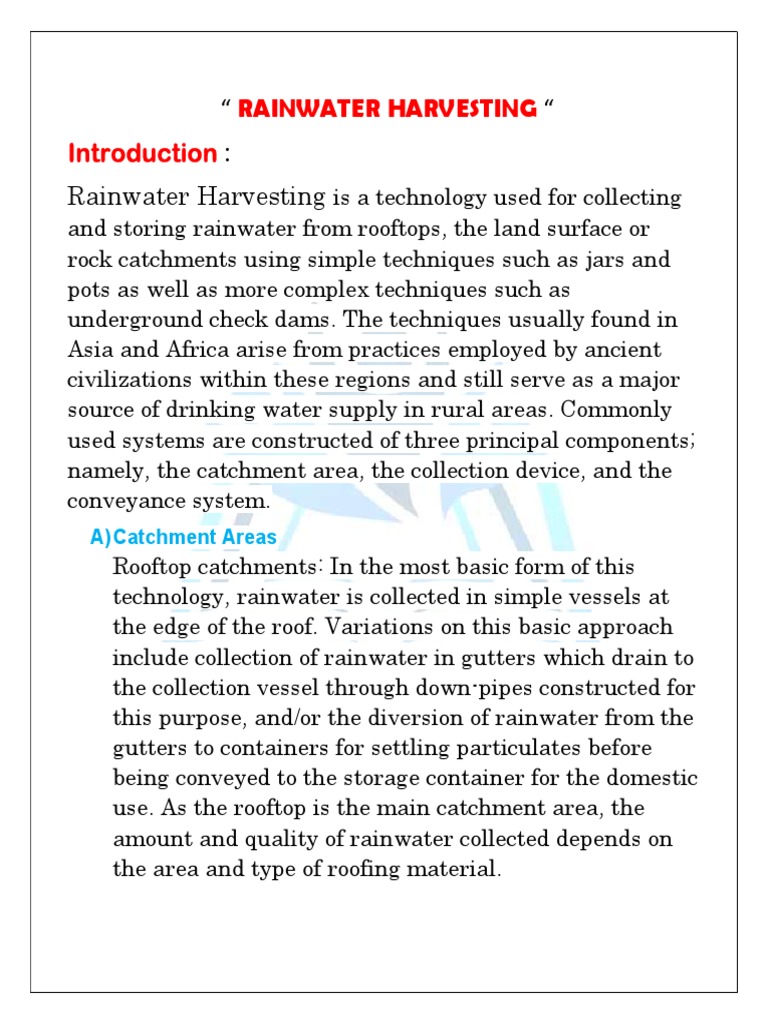 Rainwater Harvesting | PDF | Soil | Water
