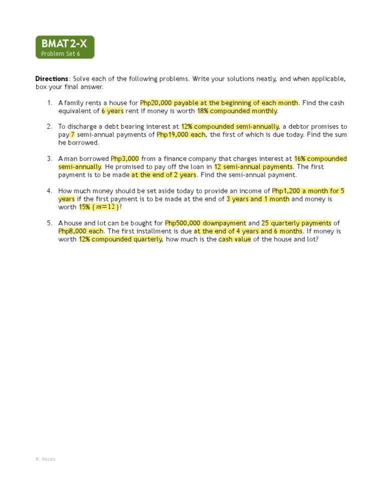 Financial Problem Set: Cash Equivalents & Payments | PDF