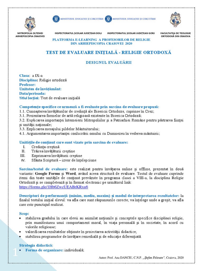 Test de Evaluare Initiala Clasa A IX A | PDF