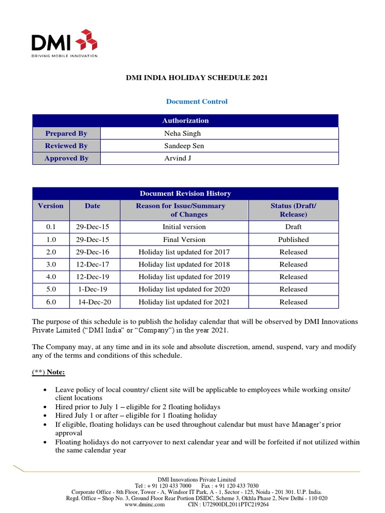DMI India Holiday Schedule 2021: A Comprehensive List of Fixed and