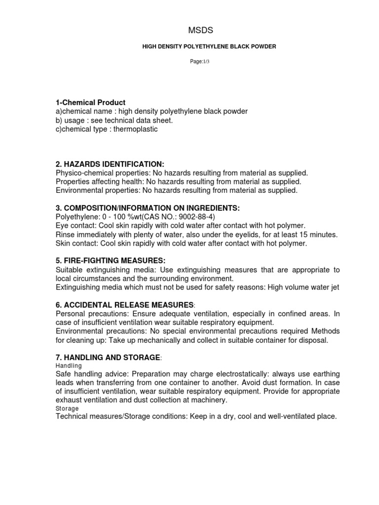 MSDS Hdpe Black Powder PDF Toxicity Personal Protective Equipment