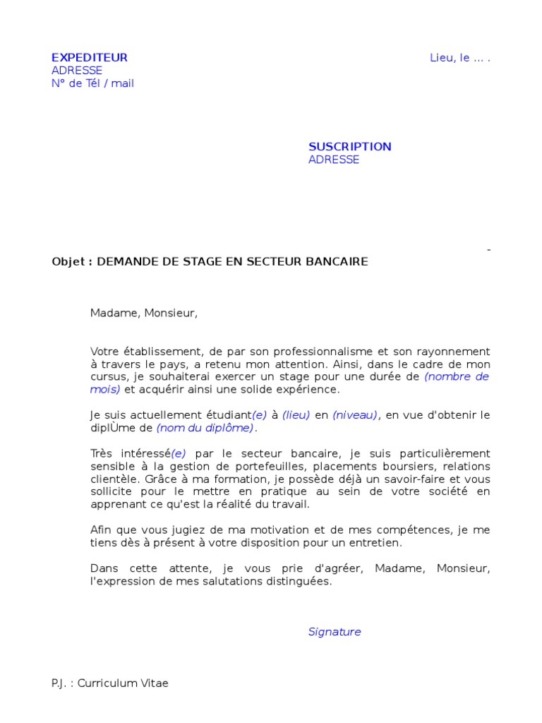 demande de stage fiduciaire maroc exemple elaine jones ejemplo de carta