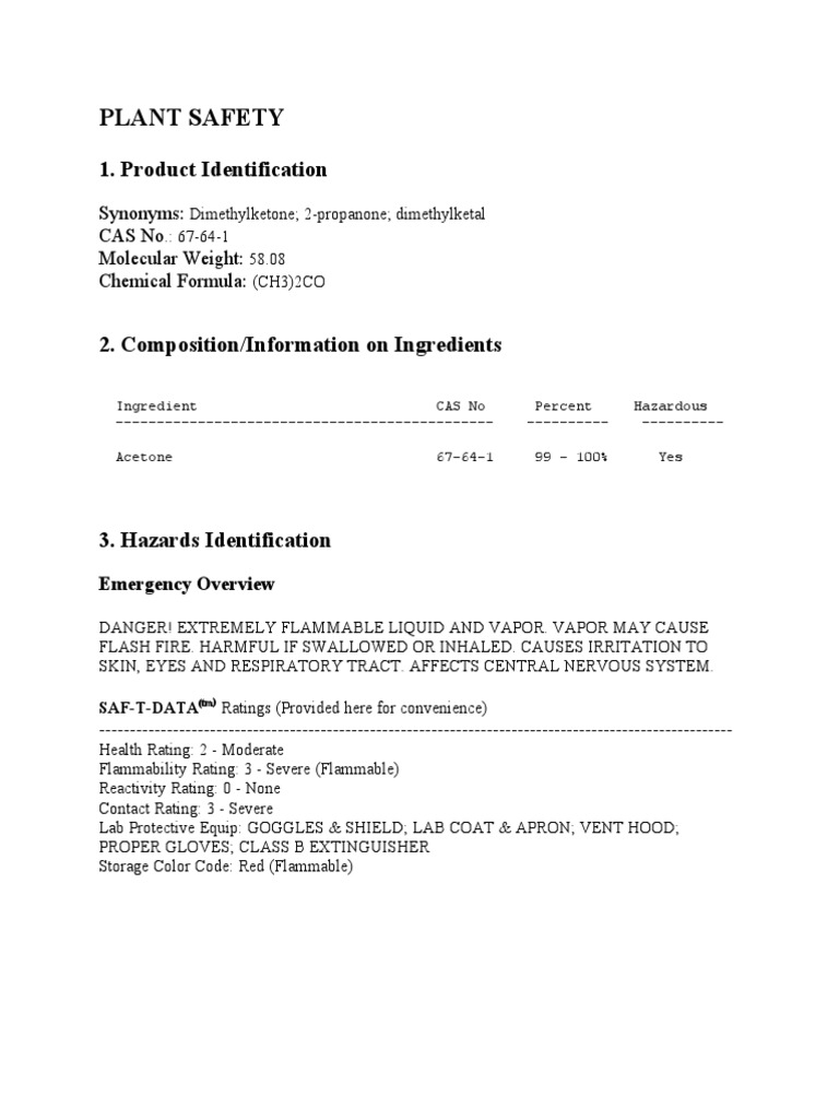 Plant Safety 1. Product Identification PDF Water Occupational