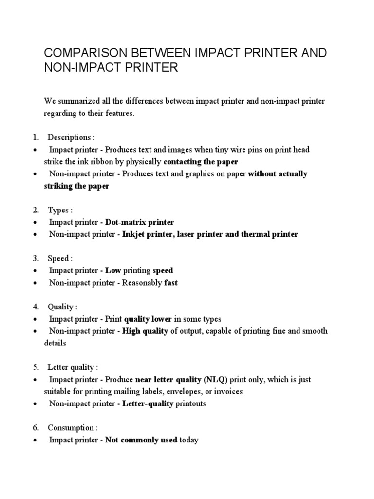 Comparison Between Impact Printer and Non PDF