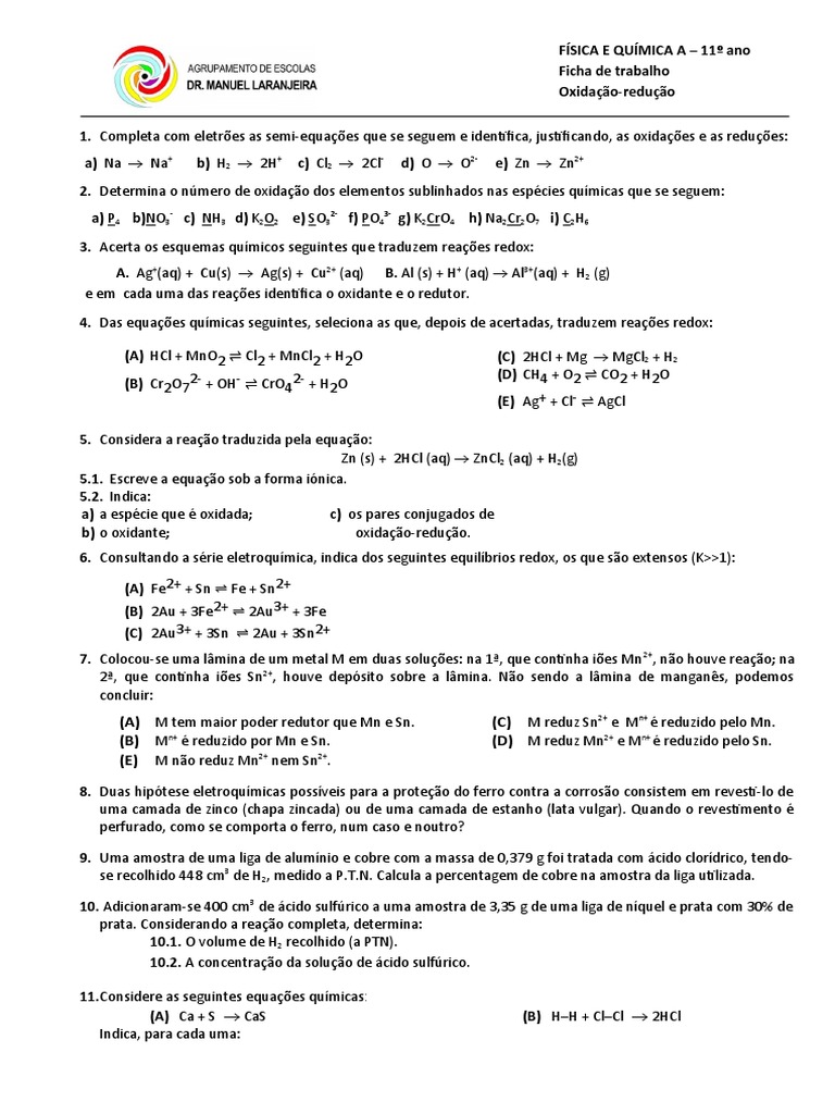 Exercícios de Oxidação e Redução | PDF | Reações químicas | Química