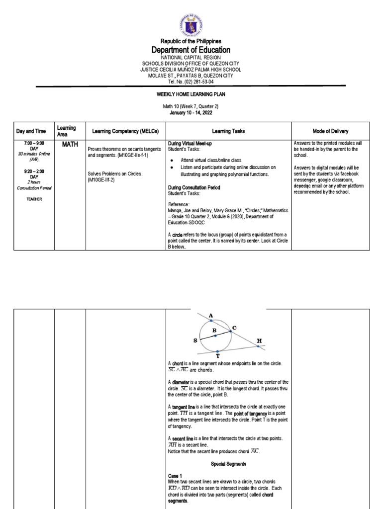 Math 10 Weekly Learning Plan: Week 7 | PDF | Tangent | Trigonometric ...