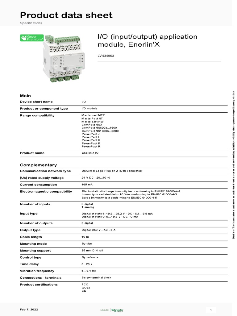 Product Data Sheet: I/O (Input/output) Application Module, Enerlin'X ...