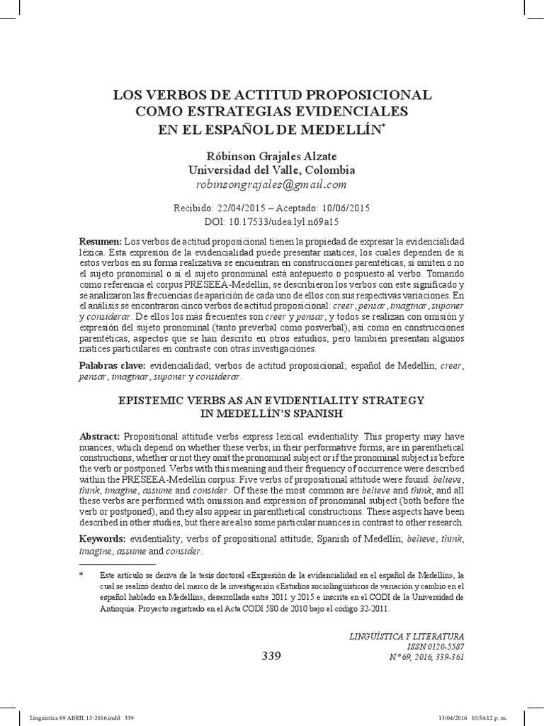 Los Verbos de Actitud Proposicional PDF Verbo Asunto (gramática)