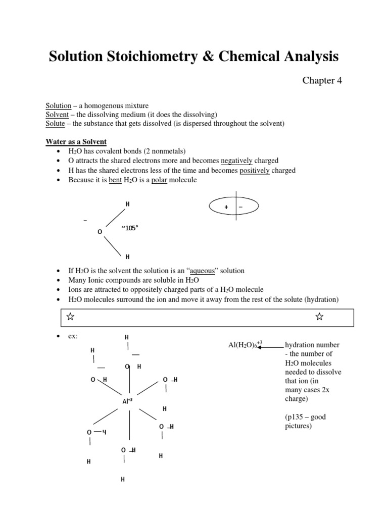 Solution Stoichiometry and Chemical Analysis | PDF | Solvation | Chemistry