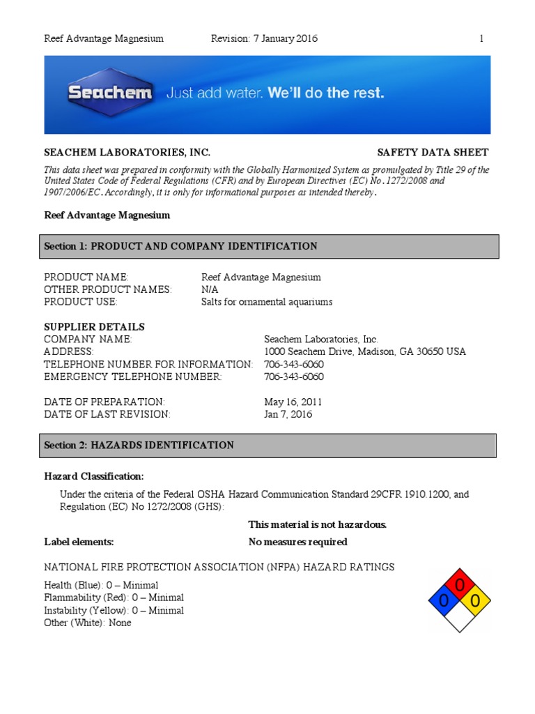Magnesium SDS 20160107 PDF Labor Relations Working Conditions