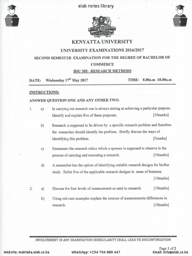 BSU 305 Research Methods Past Exam Paper 2017 | PDF