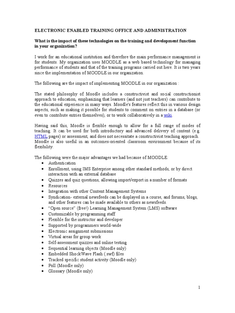 Electronic Enabled Training Office and Administration PDF Moodle Constructivism