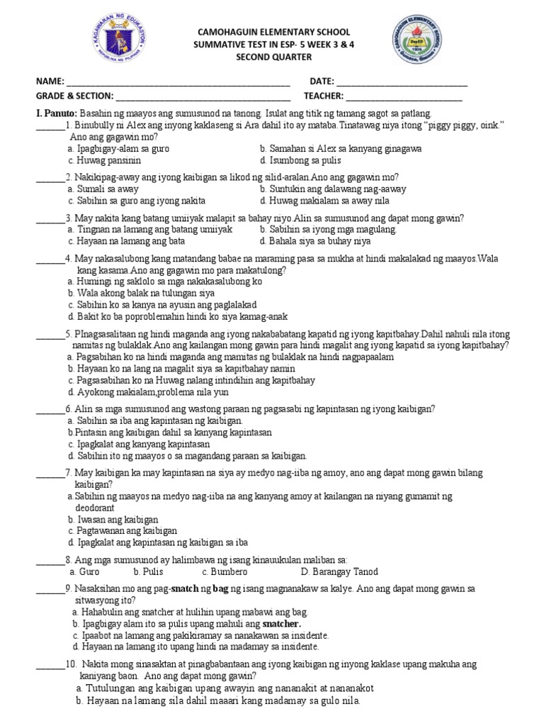 Summative Test Week 3&4 | PDF