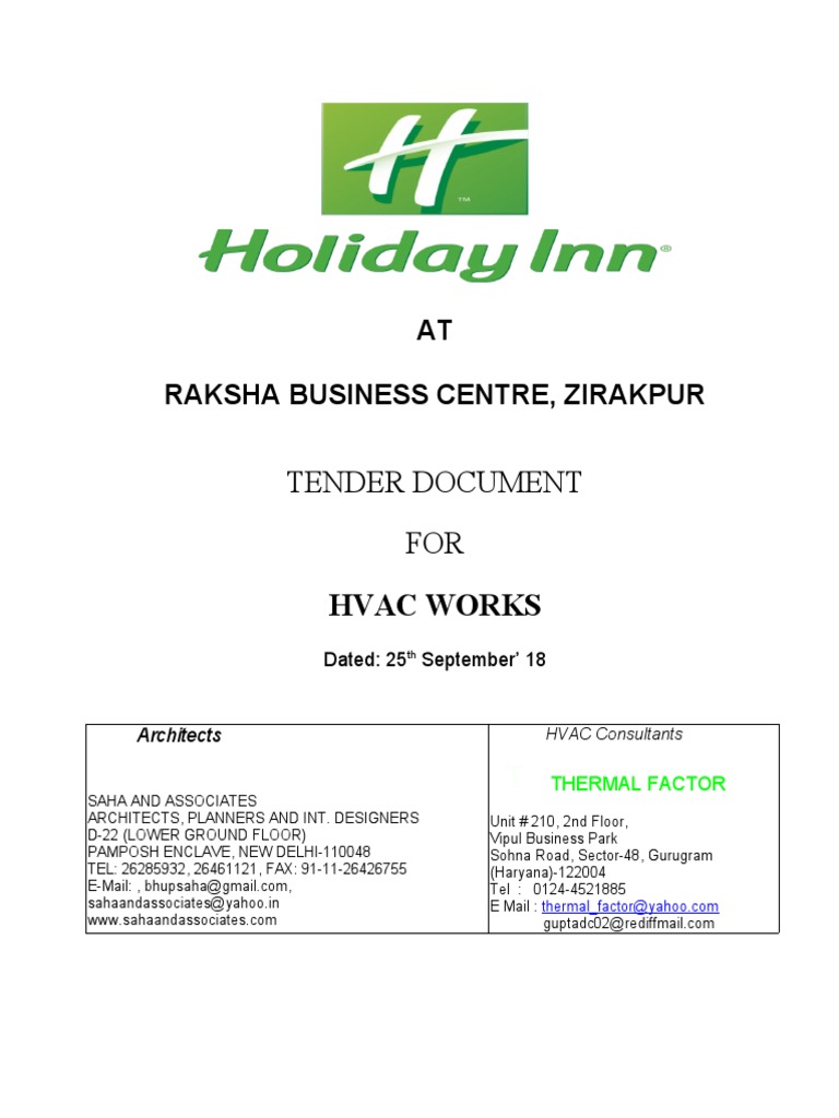Holiday Inn, Zirakpur-HVAC Draft Tender-R0-25-09-18, PDF, Duct (Flow)