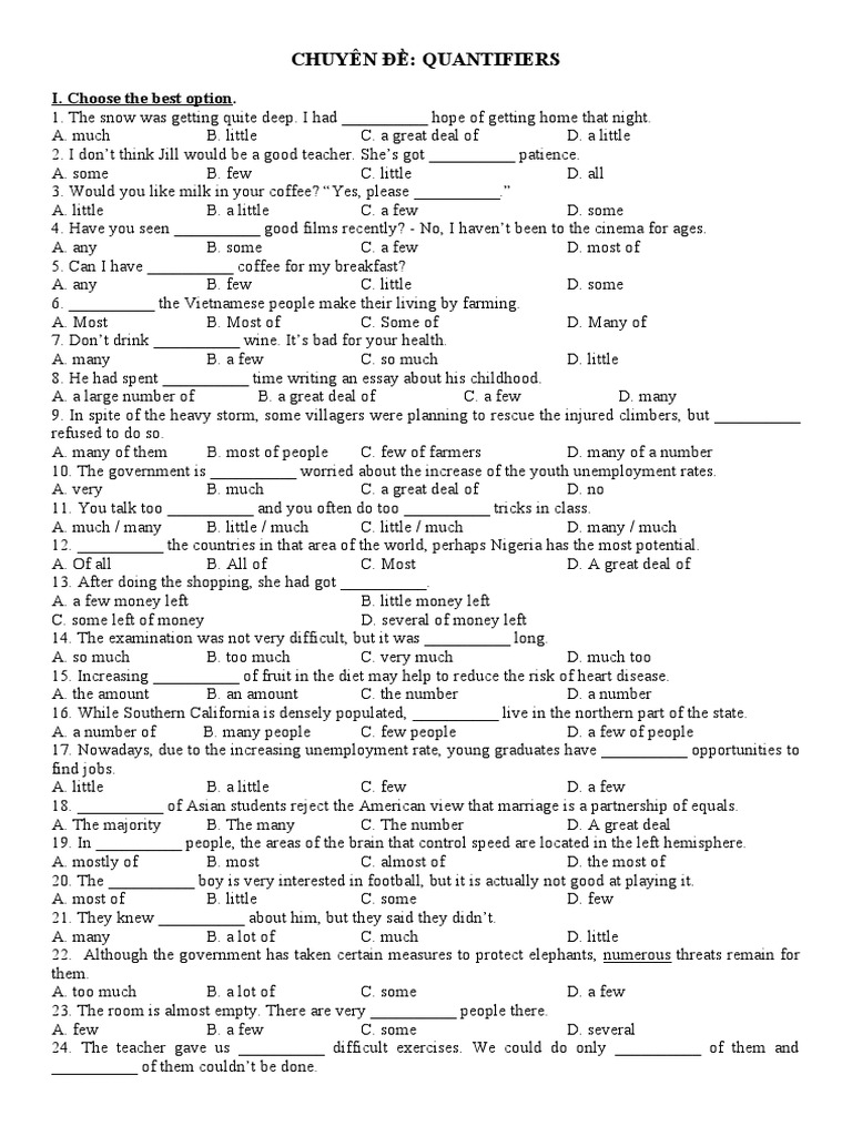 English Quantifiers Quiz | PDF | Teachers