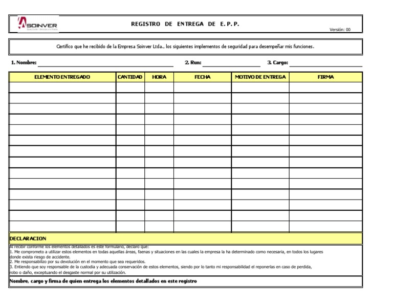 Registro de Entrega de EPP Soinver Ltda. | PDF