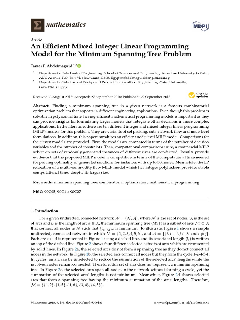 Mathematics An Efficient Mixed Integer Linear Programming Model For