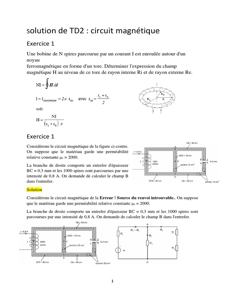 Solution TD2 Circuit Magnétique | PDF | Champ magnétique | Physique ...