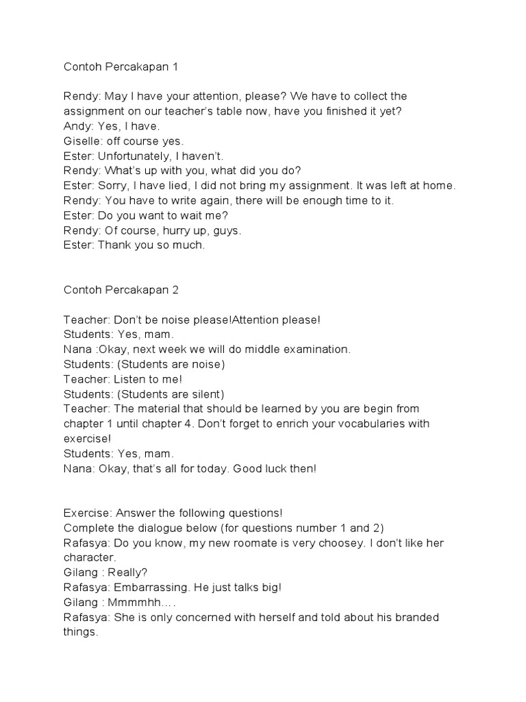 Contoh Percakapan 1 Soal | PDF | Language Arts & Discipline | Foreign ...