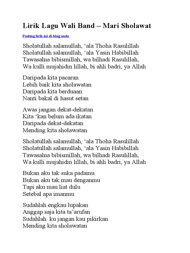 Lirik Lagu Wali Band
