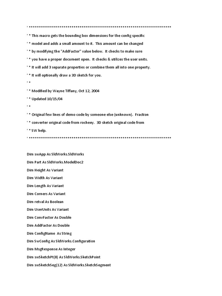 This Macro For Solidworks | PDF | Integer (Computer Science) | Mathematics