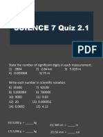 SCIENCE 7 Quiz 2.1 Sig Fig, Sci Notation, Conversion of Units