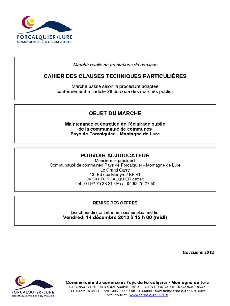 Cahier des Clauses Techniques - Éclairage Public | PDF | Communes de ...