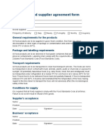 Approved Food Supplier Agreement Form: General Requirements For The Products