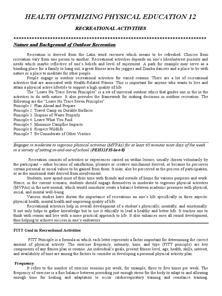 Grade 12 Health Optimizing PE Guide | PDF | Physical Fitness | Strength ...