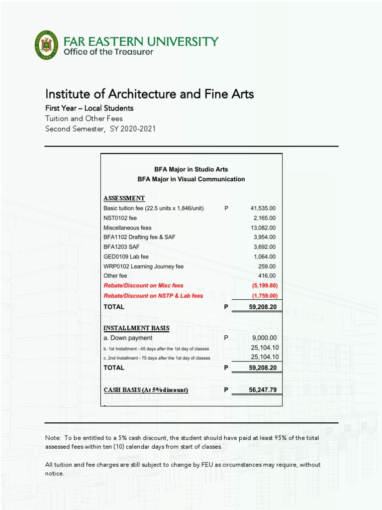 Tuition and Fee Schedules for First and Second Year Students of the