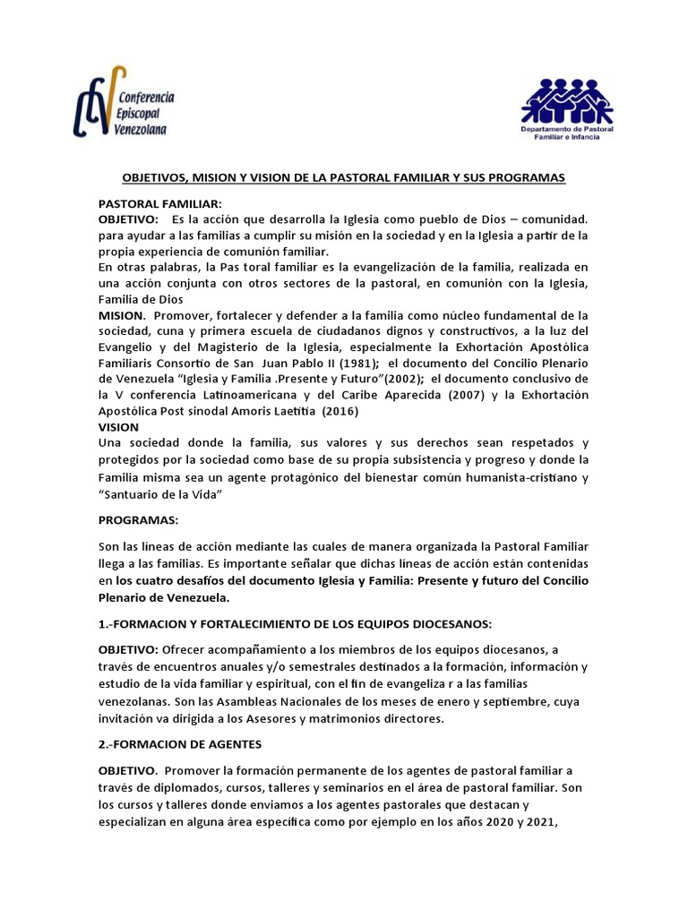 Objetivos y Programas de Pastoral Familiar | PDF | Matrimonio | Familia