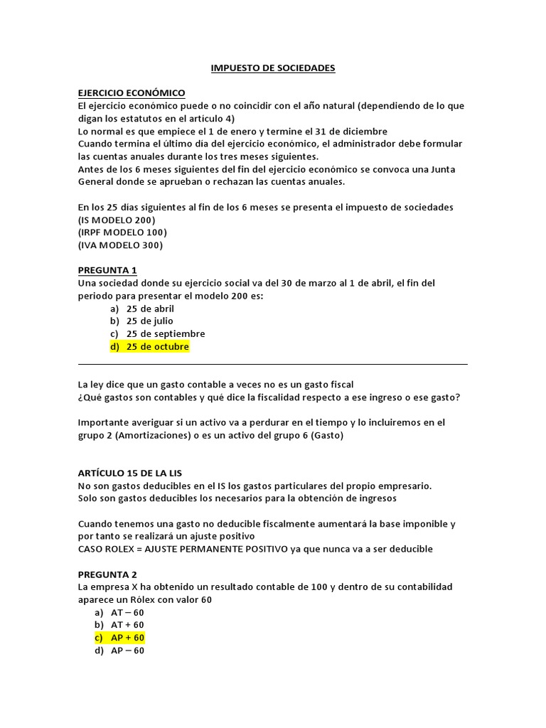 Impuesto de Sociedades: Ejercicio y Ajustes | PDF | Contabilidad ...