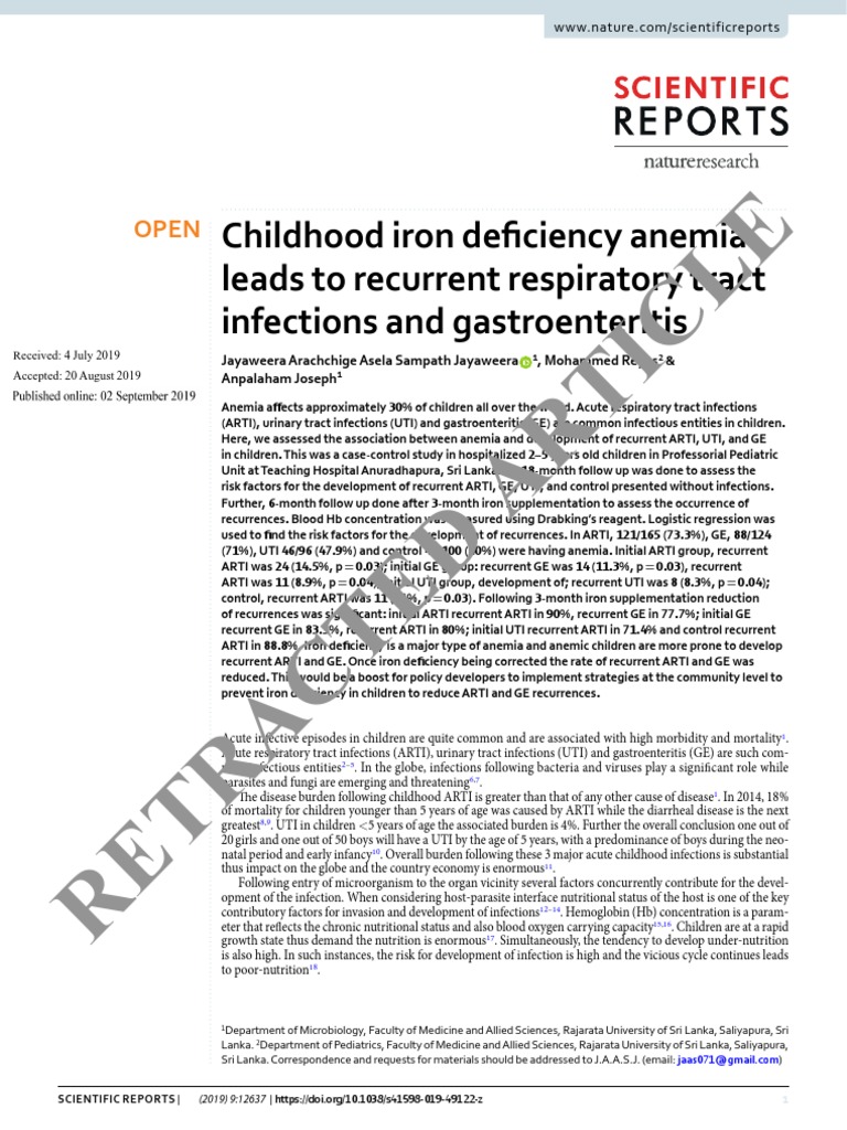 Childhood Iron Deficiency Anemia Leads To Recurrent Respiratory Tract